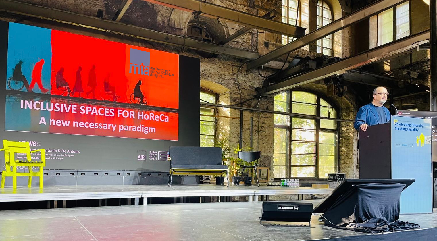 Antonio De Antonis presenting Inclusive Spaces for HoReCa and the MIA initiative at Tallinn Design Festival.